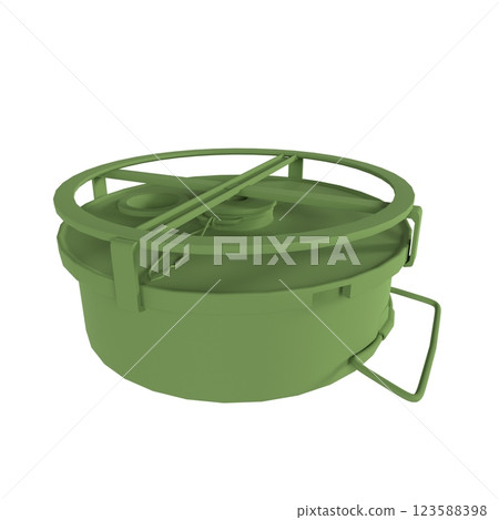 Detailed 3D rendering of a green storage container with lid Detailed 3D rendering of a green storage container with lid 123588398