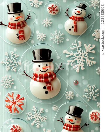 Cheerful snowmen and snowflakes creating festive christmas atmosphere 123588698