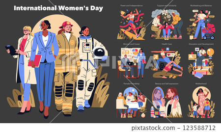 An illustration of diverse women excelling in various professions to celebrate International Womens Day An illustration of diverse women excelling in various professions to celebrate International Womens Day 123588712
