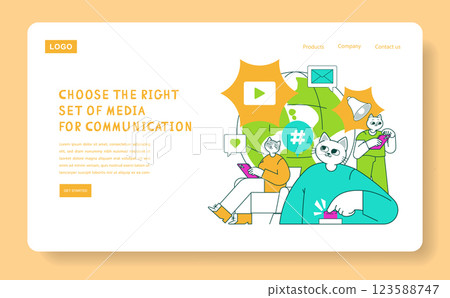 Marketing Tools Cat illustration. This visual represents various media communication methods featuring characters engaged with devices and platforms. It emphasizes choices for effective marketing Marketing Tools Cat illustration. This visual represents various media communication methods featuring characters engaged with devices and platforms. It emphasizes choices for effective marketing 123588747