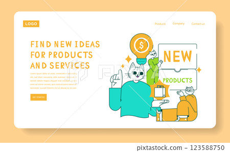 Product marketing illustration featuring cats presenting new ideas for products and services. Engaging visuals highlight creativity and innovation in the marketing process, appealing to diverse Product marketing illustration featuring cats presenting new ideas for products and services. Engaging visuals highlight creativity and innovation in the marketing process, appealing to diverse 123588750