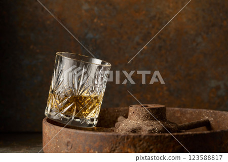 Whiskey in crystal glass. Whiskey in crystal glass. 123588817