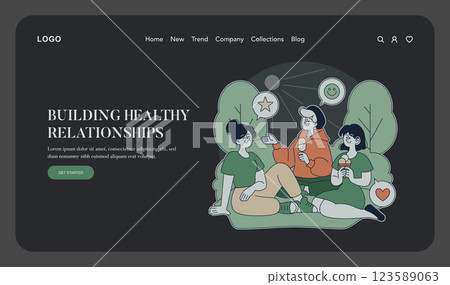 This illustration portrays the concept of authoritative parenting, depicting supportive interactions as children engaging positively with peers. It emphasizes healthy guidance, connection, and 123589063