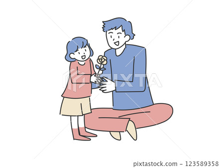 父親節那天女兒送給父親玫瑰花的插圖 123589358
