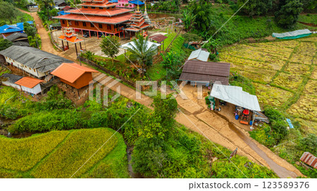 rice terrace field around Wat Baan Hai Makhuea Som 123589376