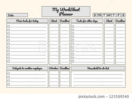 Minimalist Work and Household Planner Template 123589540