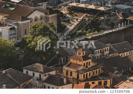 Gjirokastra Old Town Cityscape View from Castle 123589706