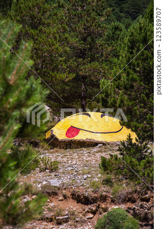 Old Bunker in Albania Painted as Fun Emoji 123589707