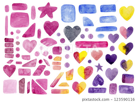 Abstract isolated shapes. Multicolor watercolor. Colorful elements: shapes, lines, dots, hearts, stars, brush strokes. Big set. Hand drawn. Great design for any purpose Abstract isolated shapes. Multicolor watercolor. Colorful elements: shapes, lines, dots, hearts, stars, brush strokes. Big set. Hand drawn. Great design for any purpose 123590116