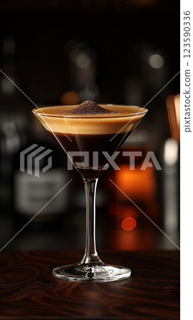 'Espresso Martini', a harmonious mix of vodka, coffee liqueur, fresh espresso, and simple syrup 123590336