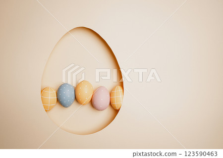 Top view pastel beige background with Easter decor Top view pastel beige background with Easter decor 123590463