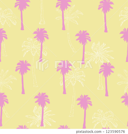 Palm tree pattern. Seamless hand drawn textures on exotic trendy background. Palm tree pattern. Seamless hand drawn textures on exotic trendy background. 123590576