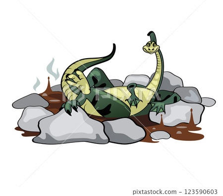 Illustration of a Hadrosaurus relaxing in a jacuzzi. 123590603