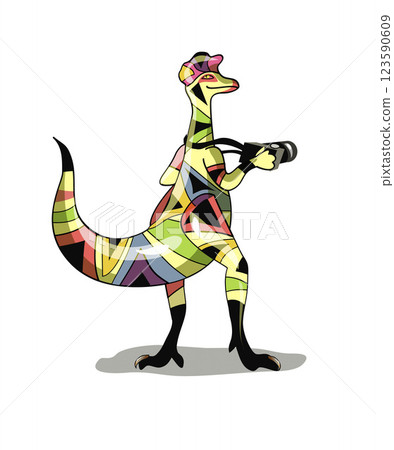 Illustration of an Iguanodon photographer. 123590609