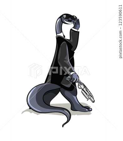 Illustration of a Brontosaurus dressed as a People In Black movie character. 123590611