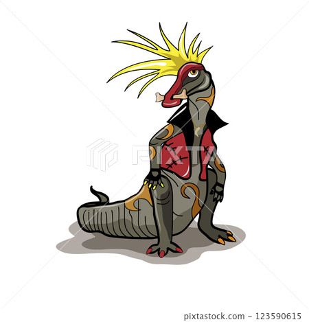 Illustration of a Hadrosaurus dinosaur dressed as a punk. 123590615