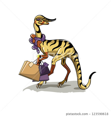 Illustration of an Iguanodon with shopping bags. Illustration of an Iguanodon with shopping bags. 123590618