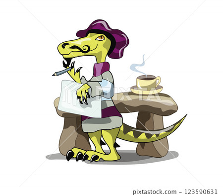 Illustration of a cartoon raptor poet thinking. Illustration of a cartoon raptor poet thinking. 123590631
