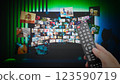 Media concept multiple television screens 123590719