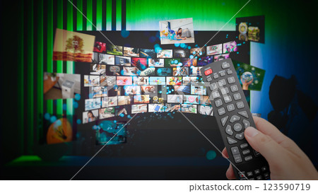 Media concept multiple television screens 123590719