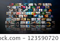 Media concept multiple television screens 123590720
