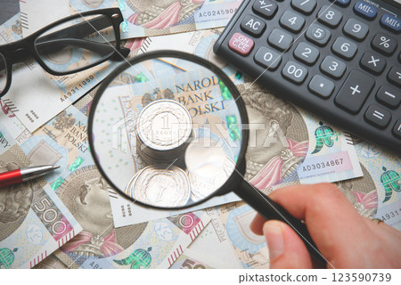 Polish money, coins stack, polish currency concept 123590739