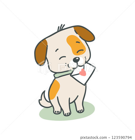 cute kawaii dog holding love letter with happy expression, vector naive style on white background	 123590794