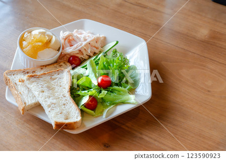 Healthy breakfast plate set 123590923