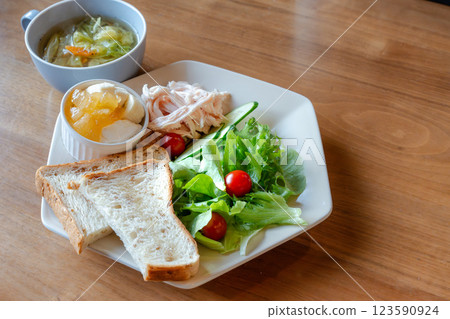 Healthy breakfast plate set 123590924