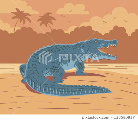 Green crocodile on the banks of the river and jungle Green crocodile on the banks of the river and jungle 123590937