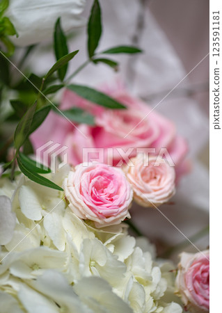 Beautiful Pink ranunculus Bouquet close up 123591181