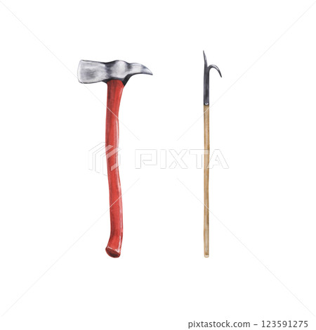 A firefighter axe and a fire hook, 123591275