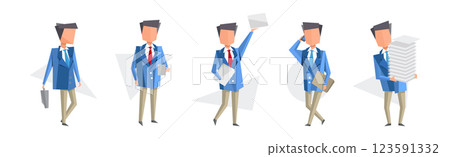 Business Man Character in Formal Suit and Tie Perform Task Vector Set 123591332
