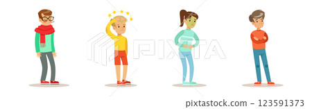 Sick Children Feeling Unwell Suffering and Needing Help Vector Set Sick Children Feeling Unwell Suffering and Needing Help Vector Set 123591373