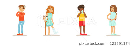 Sick Children Feeling Unwell Suffering and Needing Help Vector Set Sick Children Feeling Unwell Suffering and Needing Help Vector Set 123591374