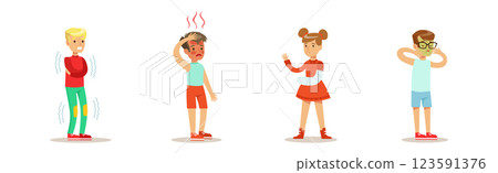 Sick Children Feeling Unwell Suffering and Needing Help Vector Set Sick Children Feeling Unwell Suffering and Needing Help Vector Set 123591376