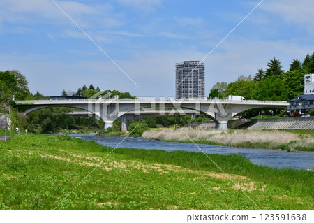 Sendai, the city of trees, early summer, a bridge over the Hirose River 123591638