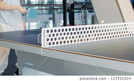 Engaging in a Friendly Ping Pong Tournament in the Modern Office Space to Boost Team Morale 123591924