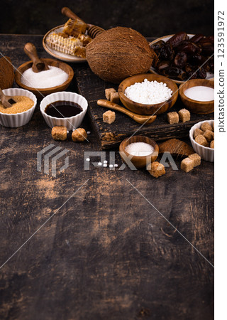Various sugar replacement, healthy sweetener concept 123591972