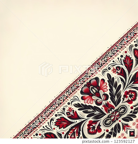 Ukrainian Folk Art Background with Embroidery Border and Space for Text 123592127