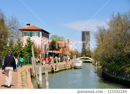 Italy Venice Lagoon Torcello Island Canal Devil's Bridge Bell Tower Italy Venice Lagoon Torcello Island Canal Devil's Bridge Bell Tower 123592284