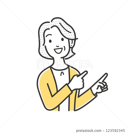 一位老年婦女指著某樣東西的插畫素材 123592345
