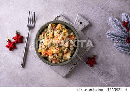 Traditional russian salad Olivier 123592444