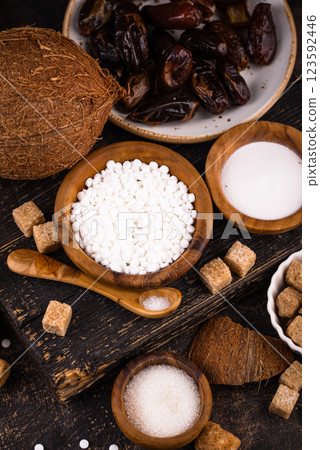 Various sugar replacement, healthy sweetener concept 123592446