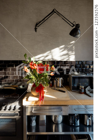 Cozy Industrial Kitchen 123592576