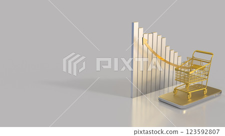 The Gold Shopping cart for Business concept 3d Rendering. 123592807