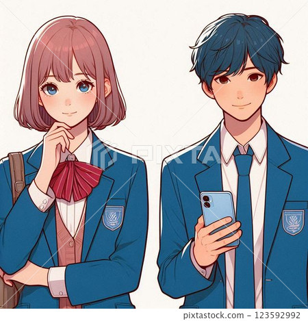 Male and female students looking at smartphones 123592992