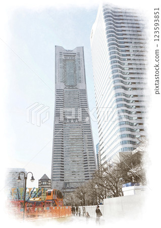 水彩風格橫濱港未來 123593851