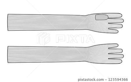 Knit Wool Gloves Elbow length Fashion hand accessory clothing technical illustration garment. Vector front palm back Knit Wool Gloves Elbow length Fashion hand accessory clothing technical illustration garment. Vector front palm back 123594366