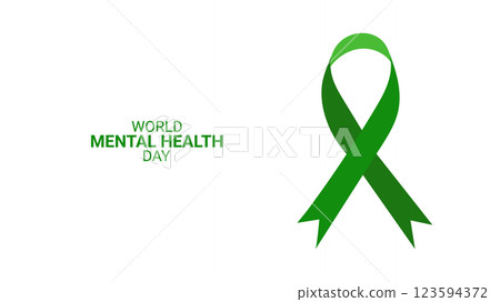 Mental health awareness month design layout banner. Green ribbon. Psychological and emotional well-being. Vector illustration. 123594372